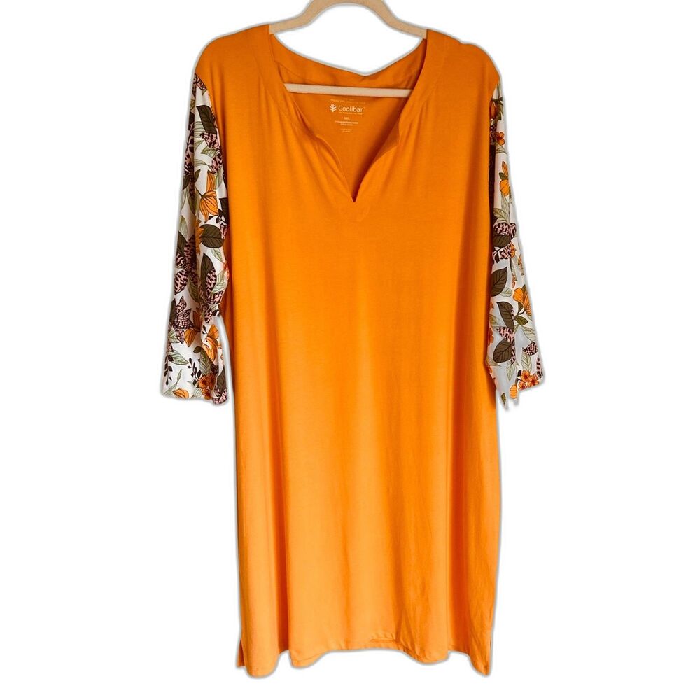 Coolibar Oceanside Tunic Dress XXL UPF 50+ Orange Floral Sleeve Beach